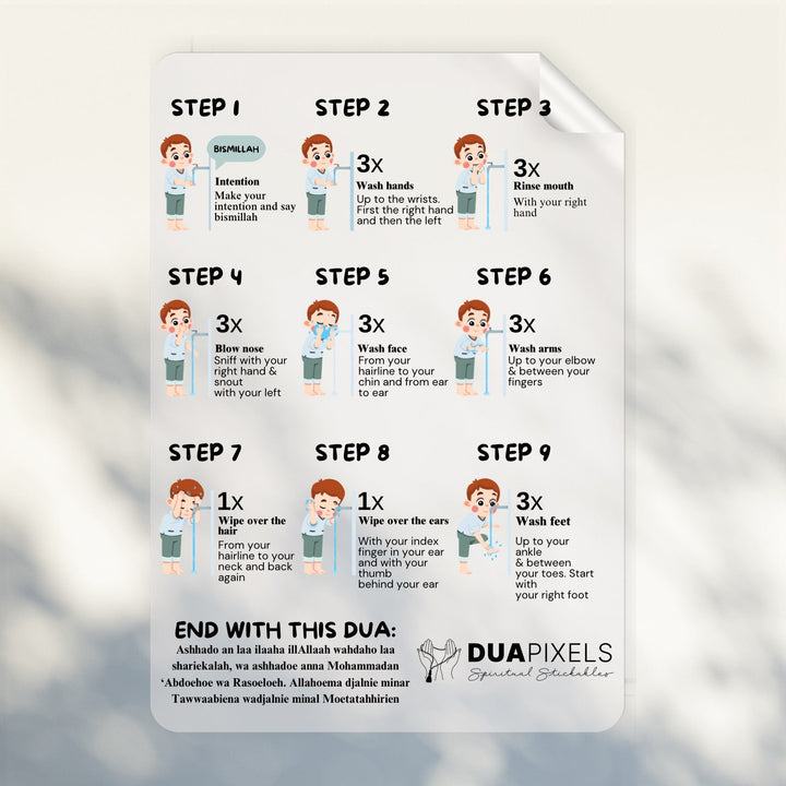 Step by step wudu guide sticker for kids - Dua Pixels