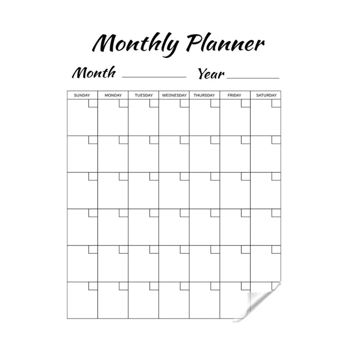 Monthly date-wise planner sticker with a clean grid for daily notes
