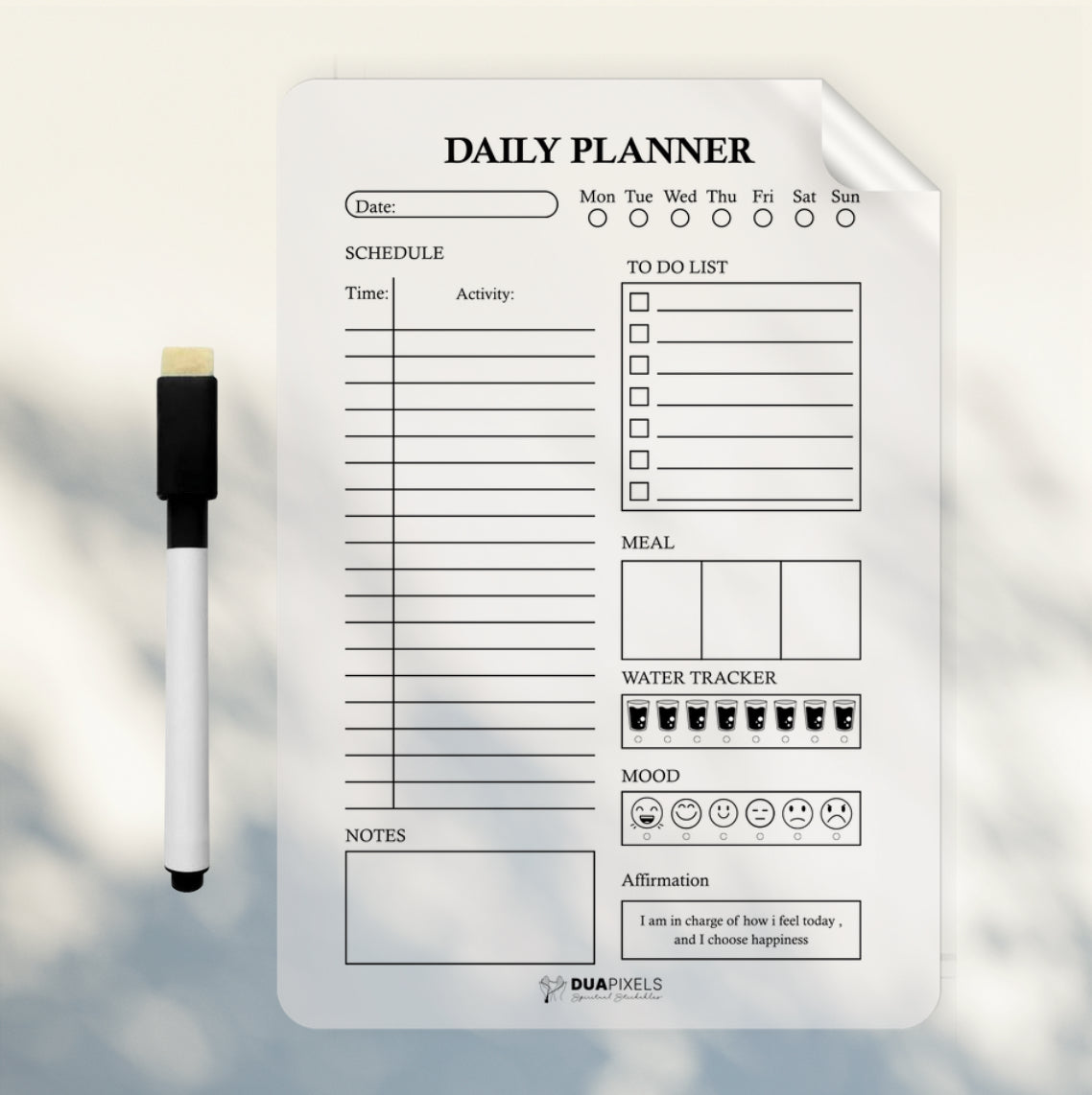Reusable daily planner wall sticker used as a habit tracker - Dua Pixels