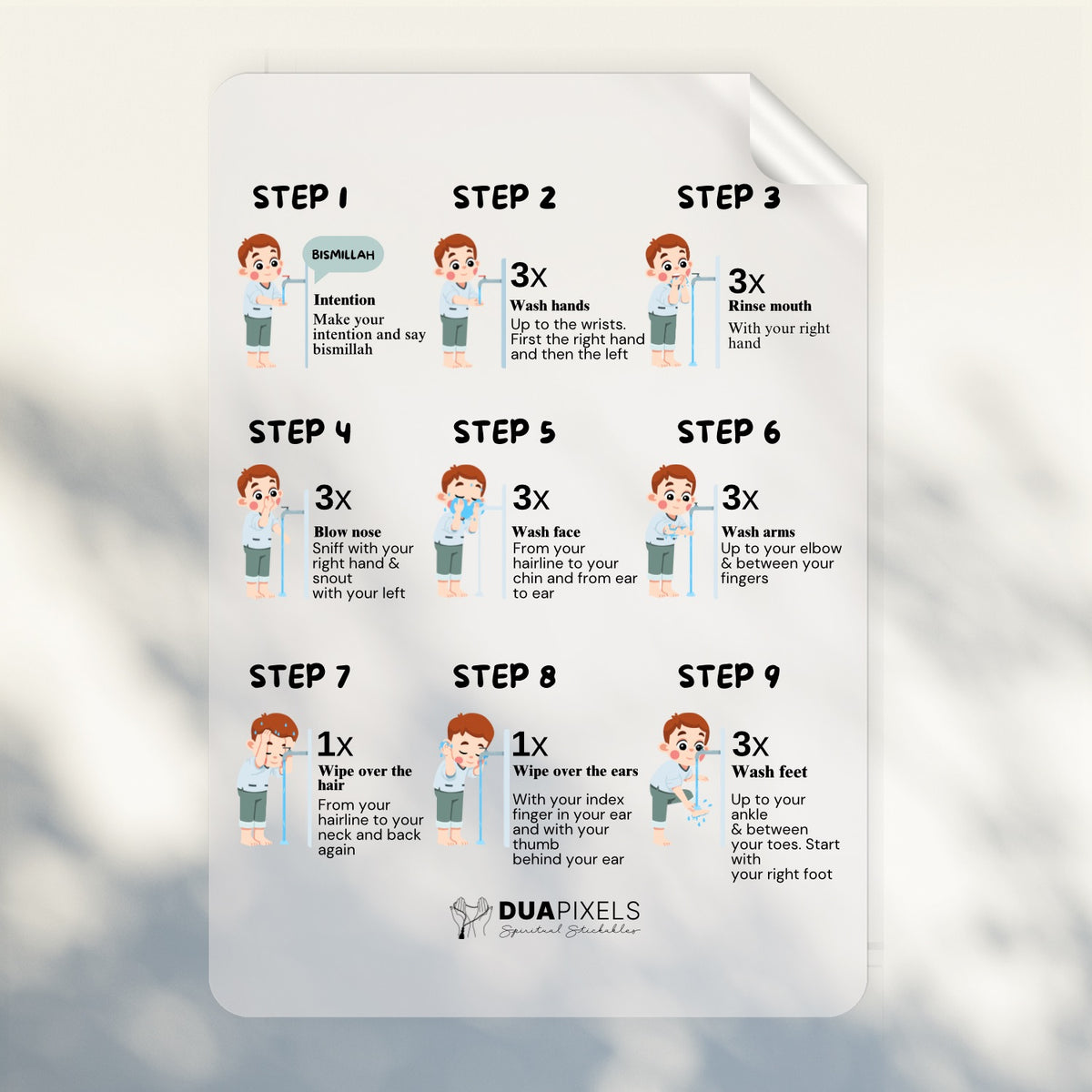 Step by Step Wudu Guide Sticker For Kids Wall Sticker