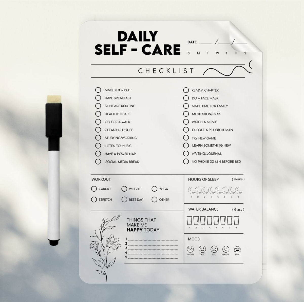 Daily Self Care Wall Planner Sticker - Dua Pixels