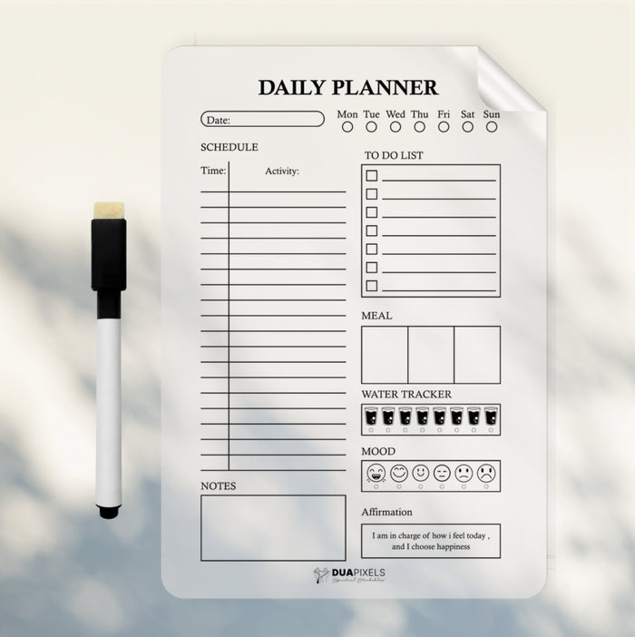 DuaPixels Reusable Daily Planner Wall Sticker — 26 x 18 in Dry-Erase Planner with Free Marker