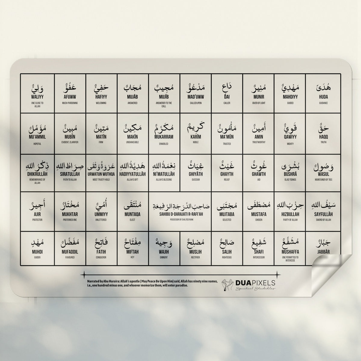 99 Names of Muhammad with Meaning Sticker close-up view