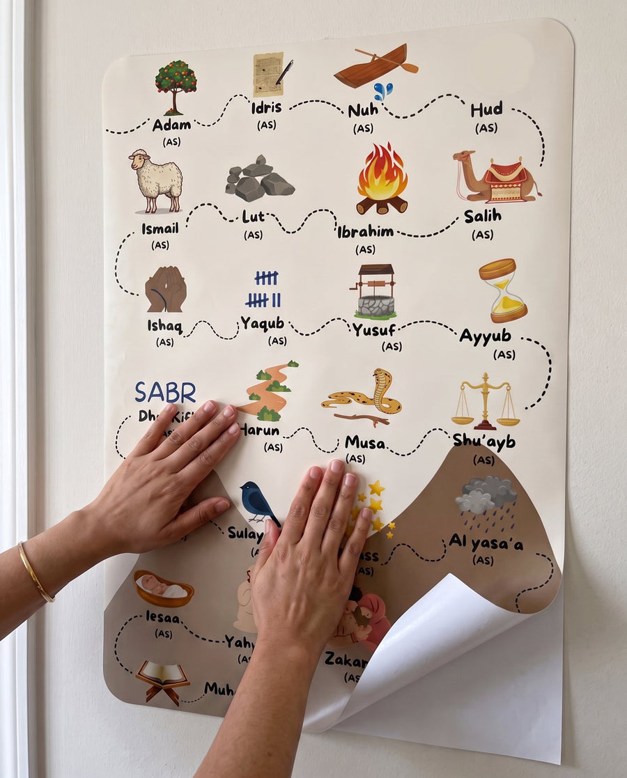 Smoothing the sticker onto the wall